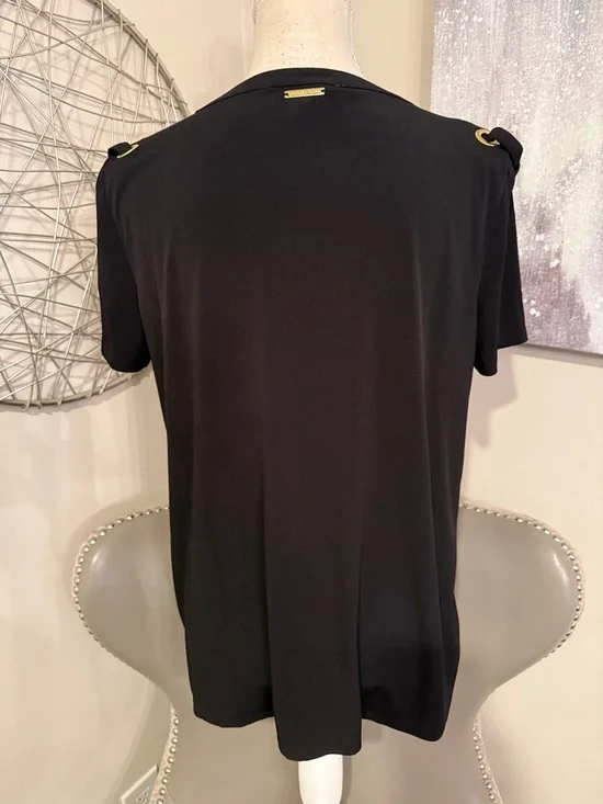 Michael Kors Black Grommet Detail Short Sleeve Top size Large - Picture 3 of 5